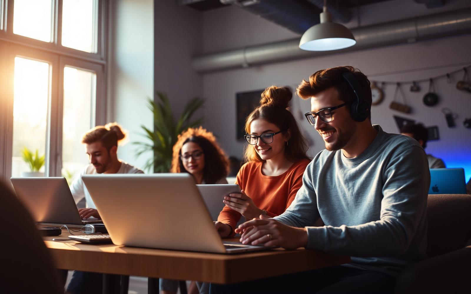 Remote workers collaborating on laptops
